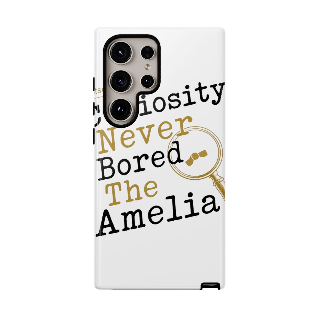 Hololive EN "Curiosity Never Bored The Amelia" Phone Case - alternate angle 2, merchandise