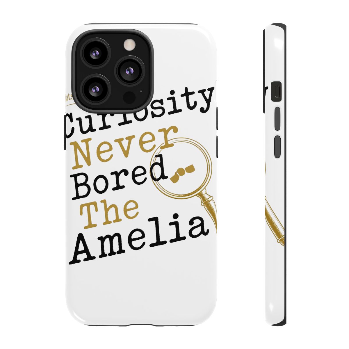 Hololive EN "Curiosity Never Bored The Amelia" Phone Case - alternate angle 1, merchandise