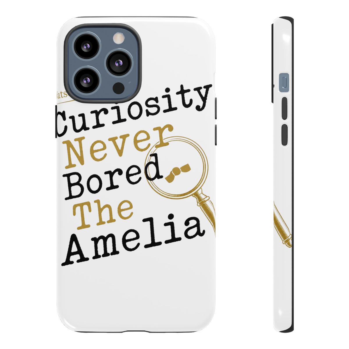 Hololive EN "Curiosity Never Bored The Amelia" Phone Case - alternate angle 1, merchandise