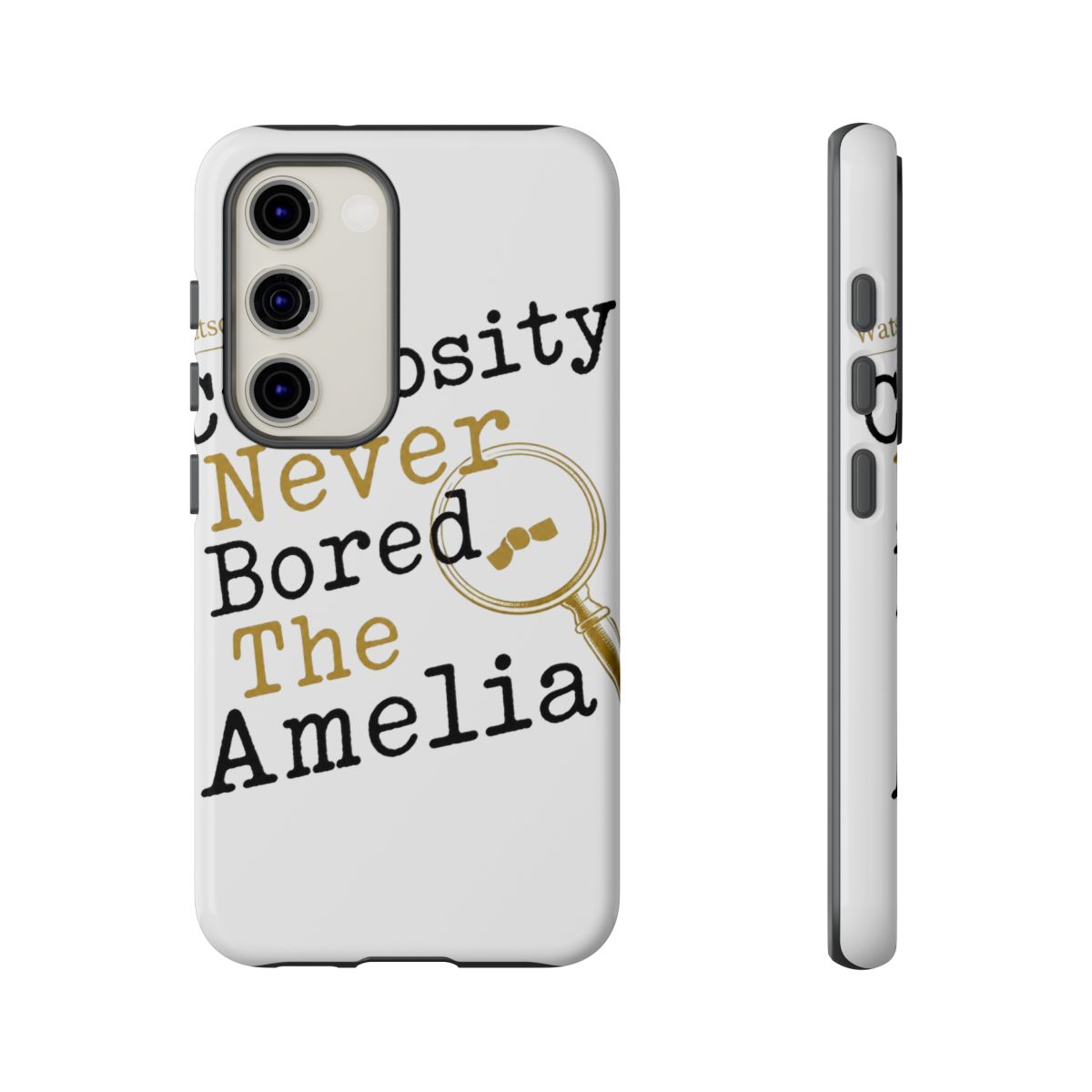 Hololive EN "Curiosity Never Bored The Amelia" Phone Case - alternate angle 2, merchandise