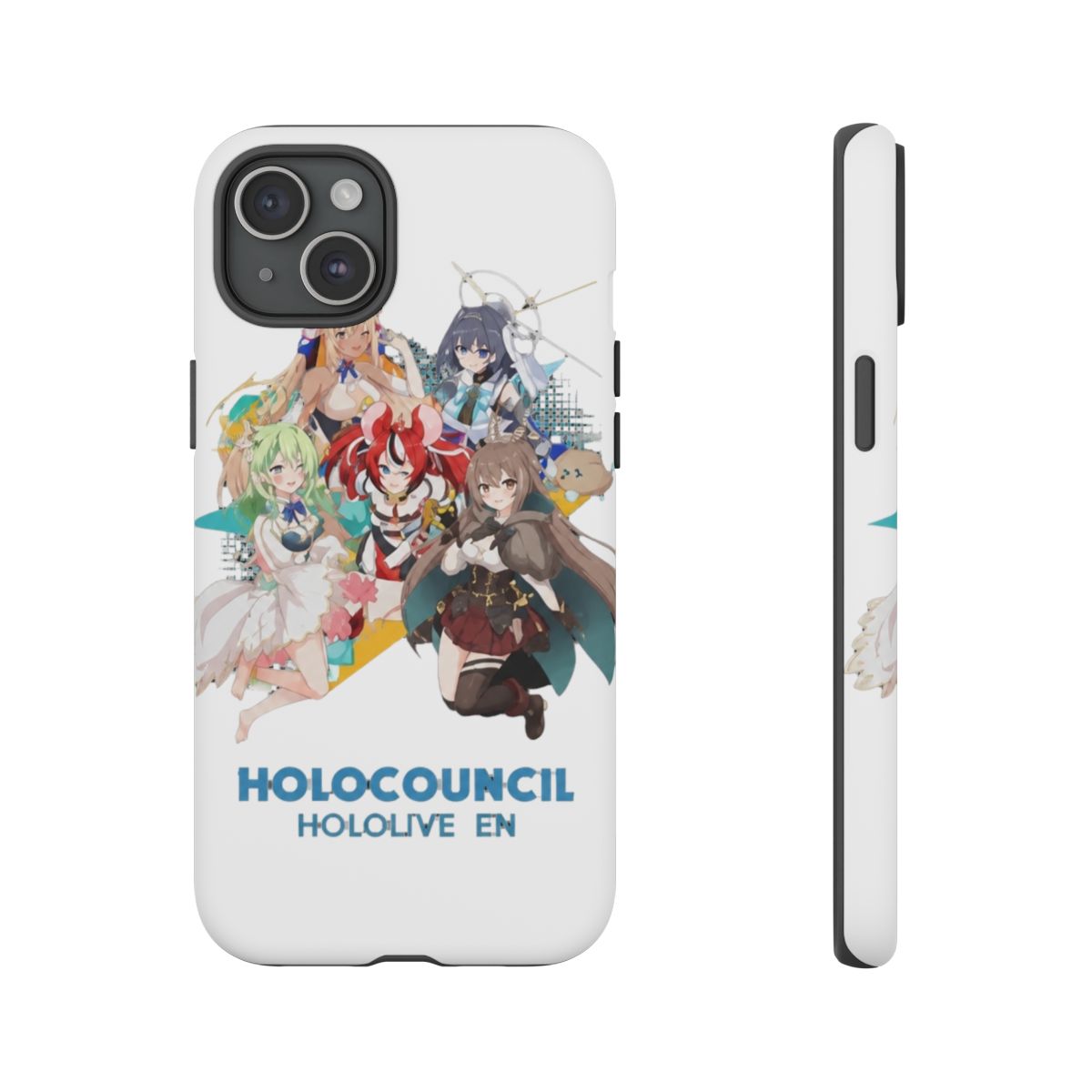 Hololive EN - All Hololive Council (Hakos Baelz, Nanashi Mumei, Tsukumo Sana, Ceres Fauna, Ouro Kronii) Phone Case - alternate angle 1, merchandise